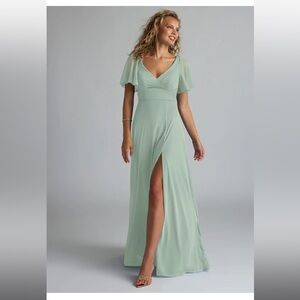 Azazie Induh Agave Bridesmaids Vneck Cutout Back Maxi Dress- Size 8